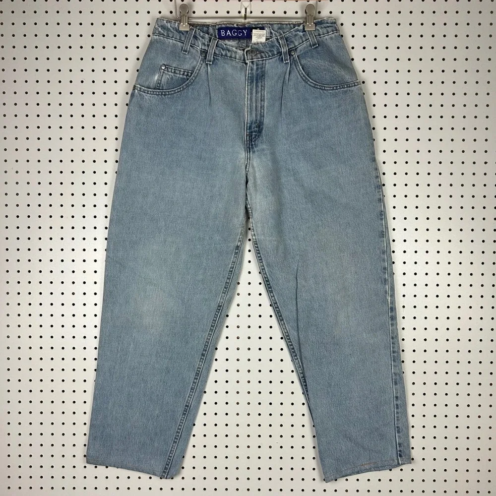 Levis SilverTab Baggy Fit Jeans Light Wash Denim 32x30 USA 90s Custom Stitching